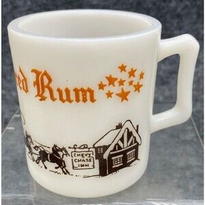 Vintage Hazel Atlas Milk Glass Mug Buttered Rum Chevy Chase Inn Holiday Barware